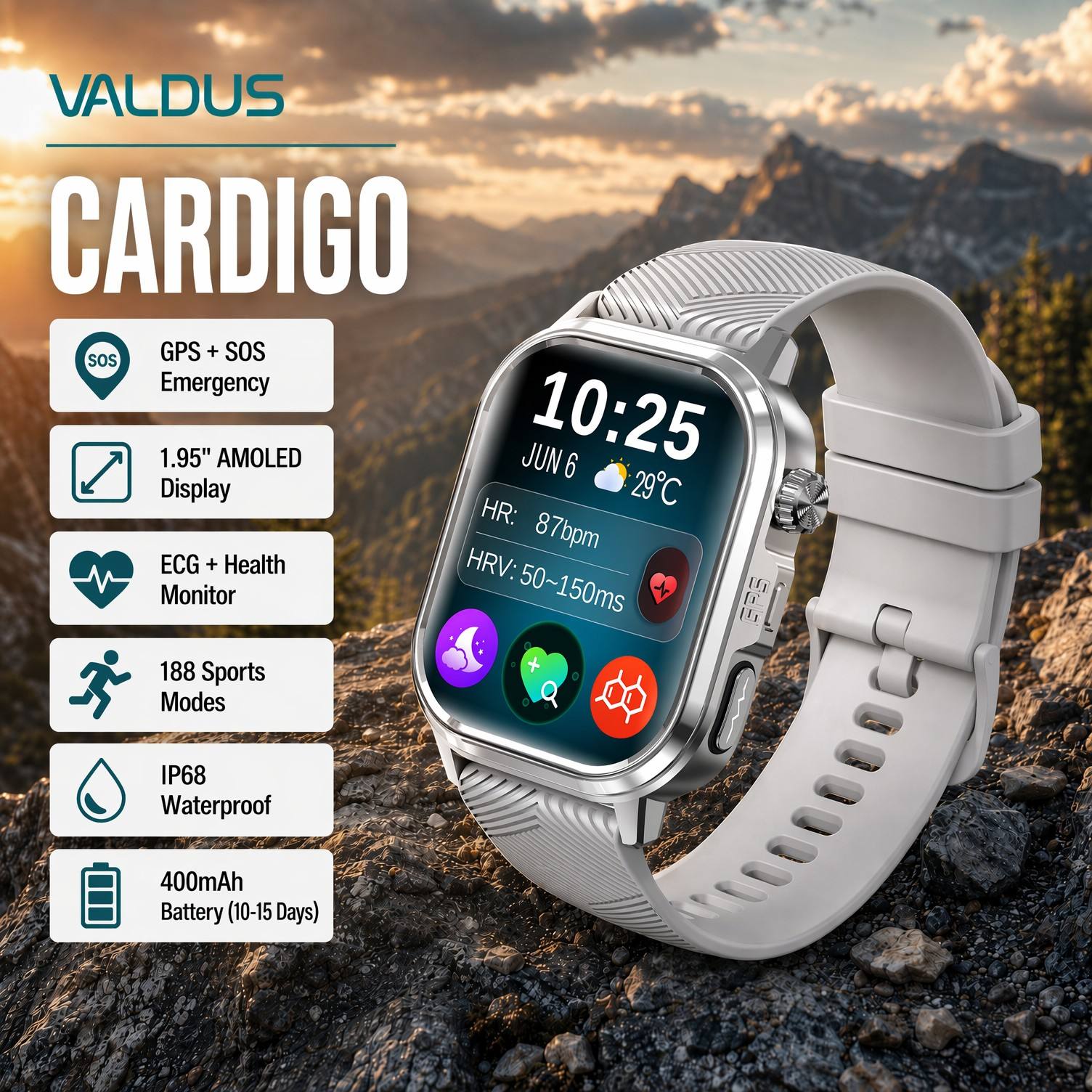 Smartwatch Custom - VALDUS CARDIGO Men Women ECG Health